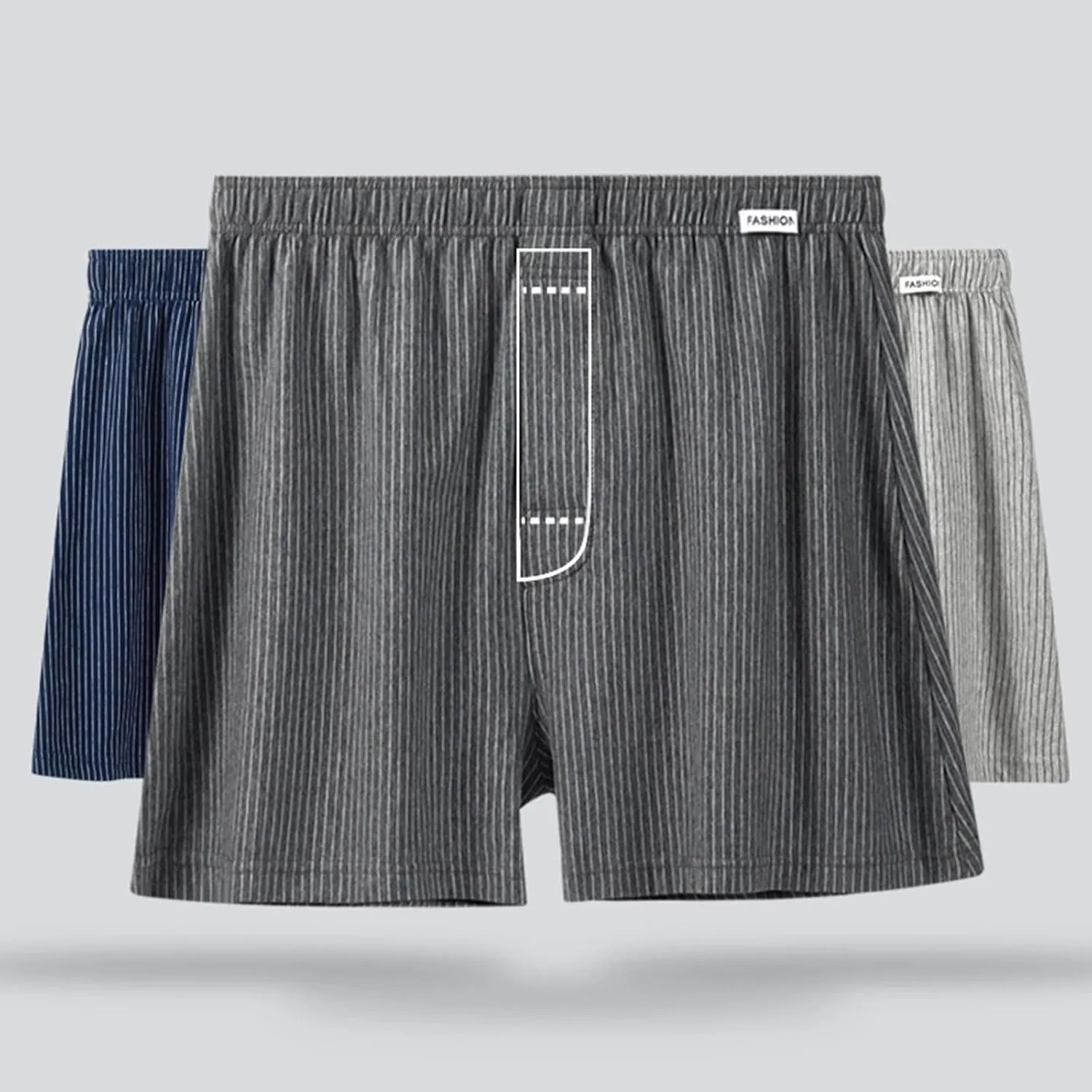Mens Boxer Briefs Striped Sexy Cotton Breathable High Waisted Trunks Comfortable Stretch Boxer Briefs with Elastic Waistband