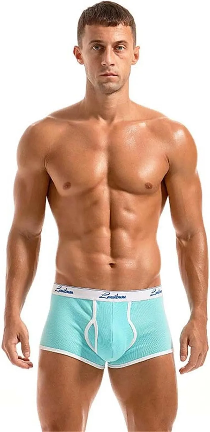Mens Boxer Briefs Underwear Breathable High Waisted Cotton Sexy Trunks Pouch Soft Cool Comfortable Stretch Underwear