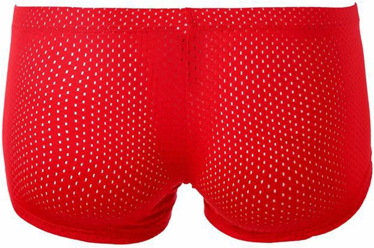 Men's Breathable Boxer Briefs with O Ring Mesh Quick Dry Underwear Sports Bulge Pouch Trunks for Men