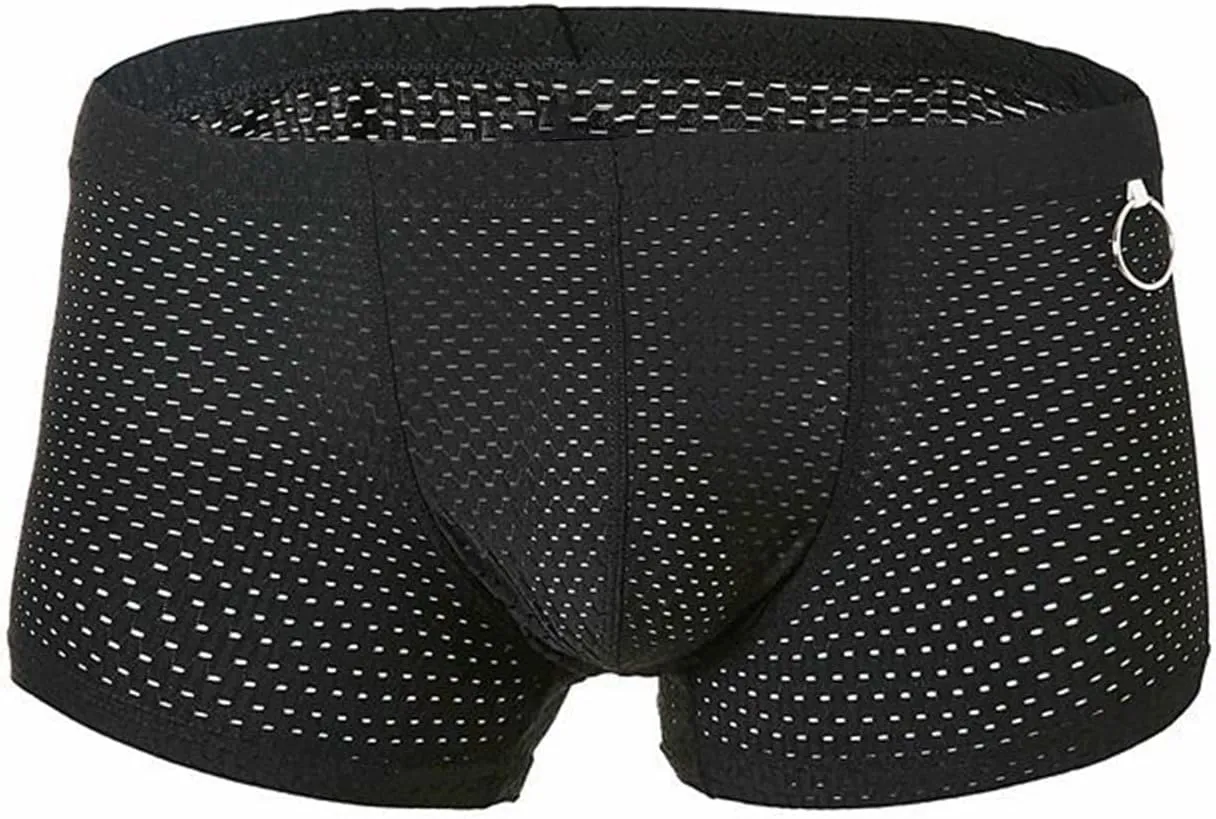 Men's Breathable Boxer Briefs with O Ring Mesh Quick Dry Underwear Sports Bulge Pouch Trunks for Men