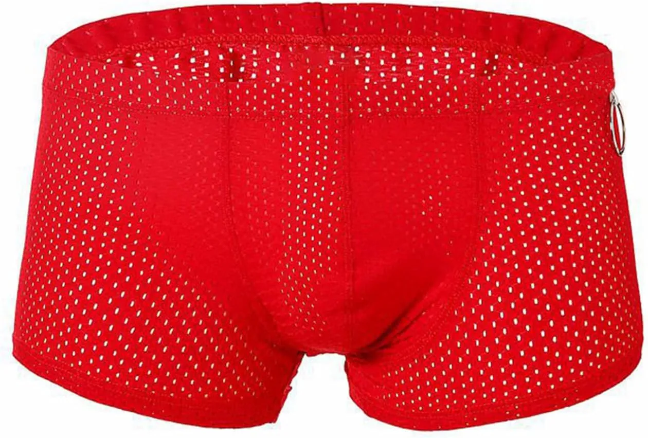 Men's Breathable Boxer Briefs with O Ring Mesh Quick Dry Underwear Sports Bulge Pouch Trunks for Men