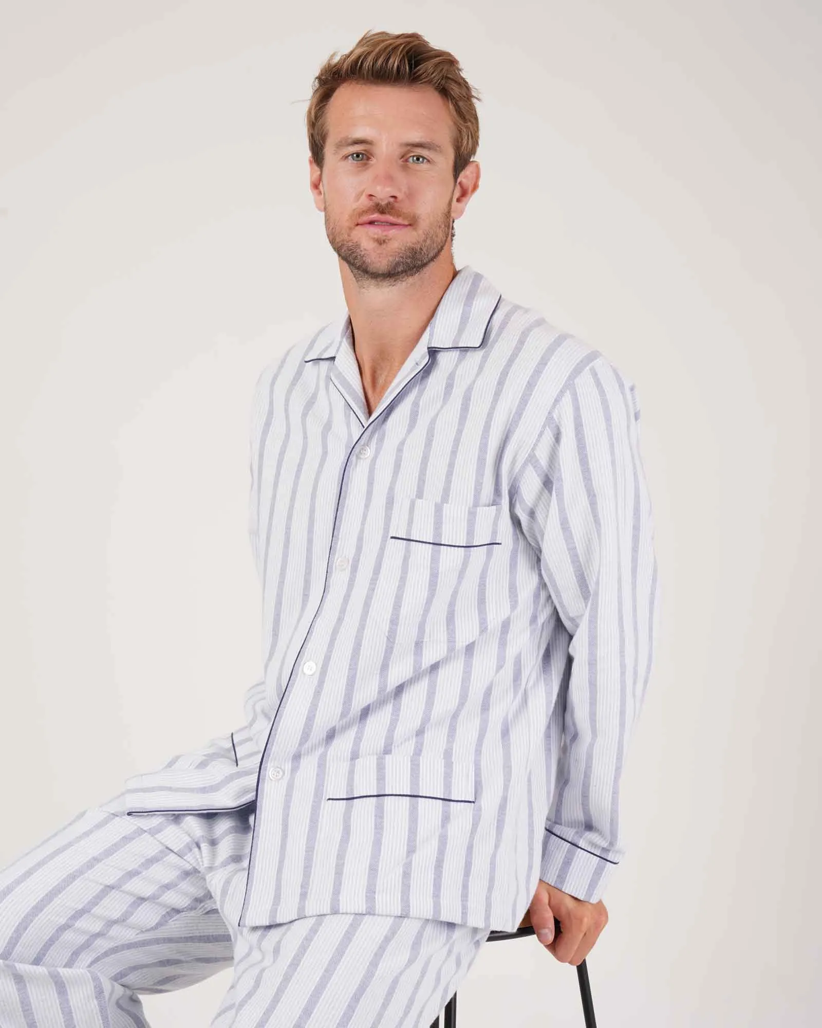 Men's Brushed Cotton Pyjamas - Ripple Stripe