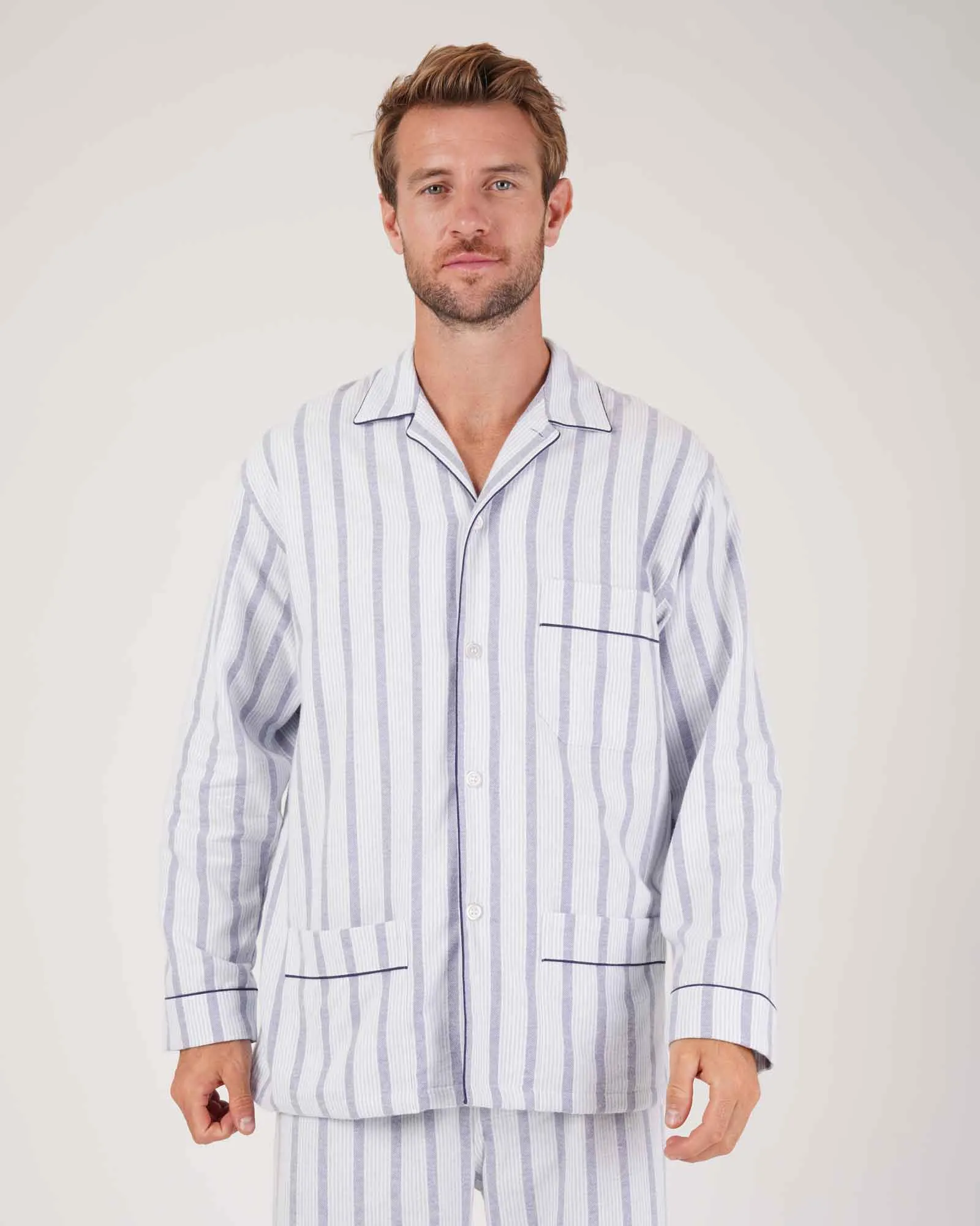 Men's Brushed Cotton Pyjamas - Ripple Stripe