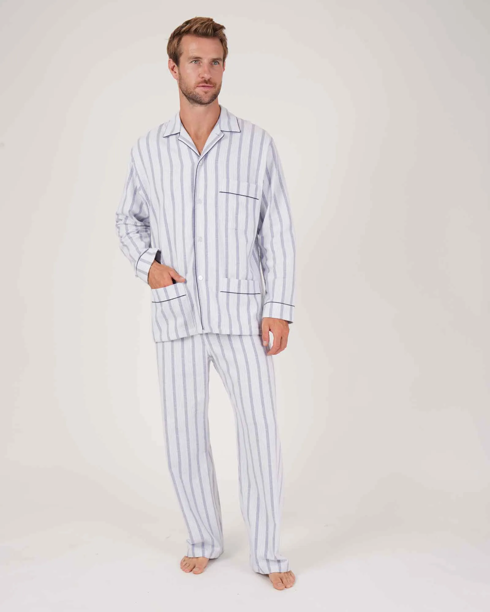 Men's Brushed Cotton Pyjamas - Ripple Stripe