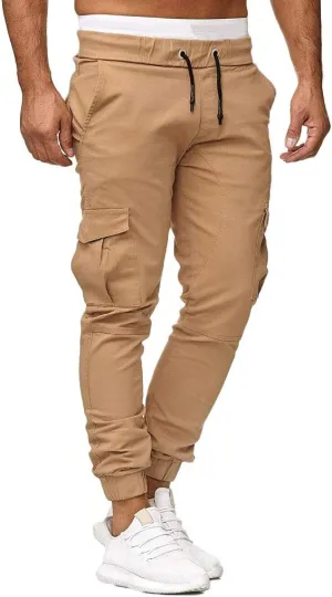 Mens Cargo Pants Casual Solid Color Track Cuff Lace Up Workout Pants Gym Running and Bodybuilding Athletic Sweatpants