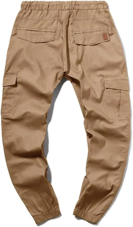 Mens Cargo Pants Casual Solid Color Track Cuff Lace Up Workout Pants Gym Running and Bodybuilding Athletic Sweatpants