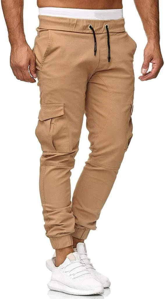 Mens Cargo Pants Casual Solid Color Track Cuff Lace Up Workout Pants Gym Running and Bodybuilding Athletic Sweatpants