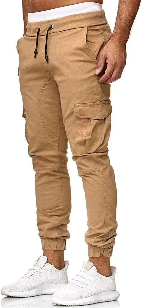 Mens Cargo Pants Casual Solid Color Track Cuff Lace Up Workout Pants Gym Running and Bodybuilding Athletic Sweatpants