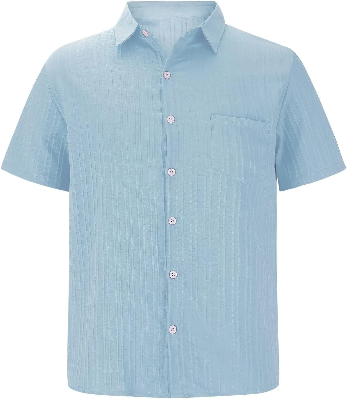 Men's Casual Button Down Shirts Short Sleeve Textured Summer Beach Shirt with Pocket