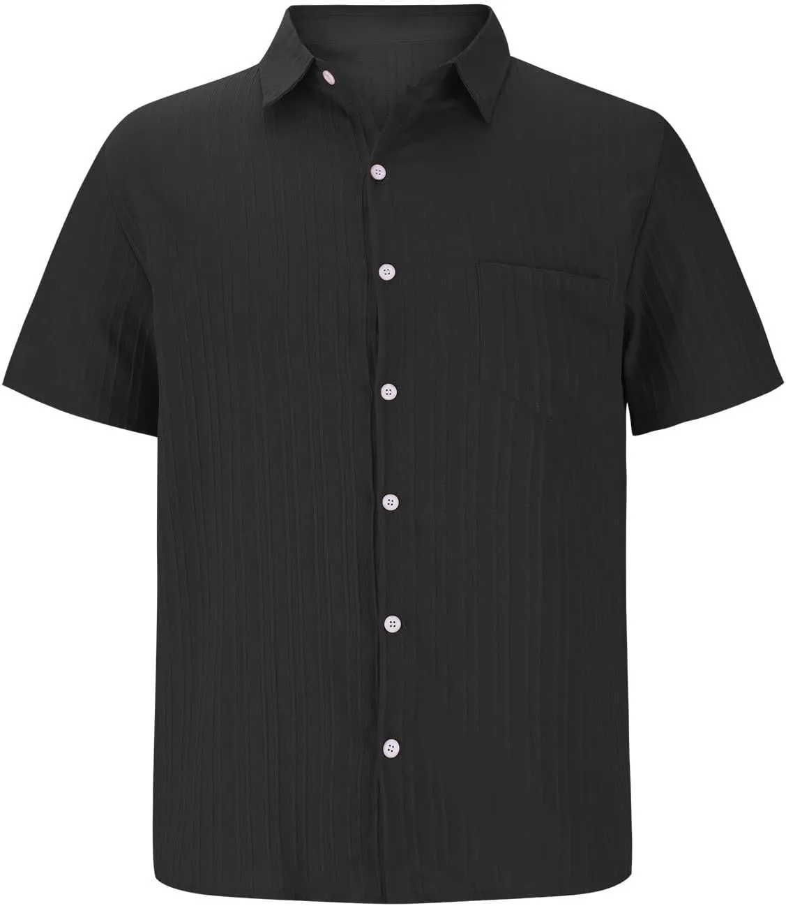 Men's Casual Button Down Shirts Short Sleeve Textured Summer Beach Shirt with Pocket