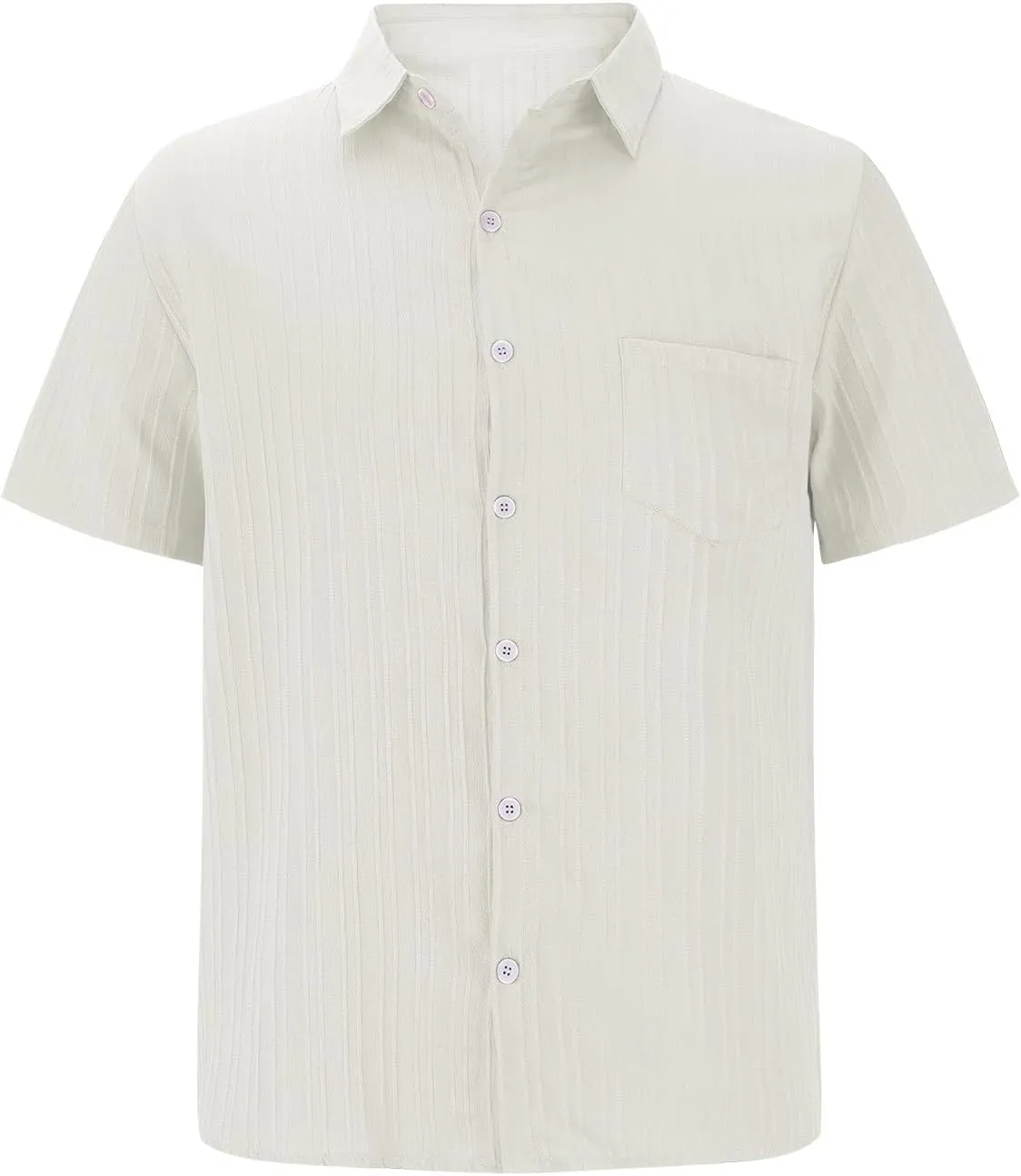 Men's Casual Button Down Shirts Short Sleeve Textured Summer Beach Shirt with Pocket