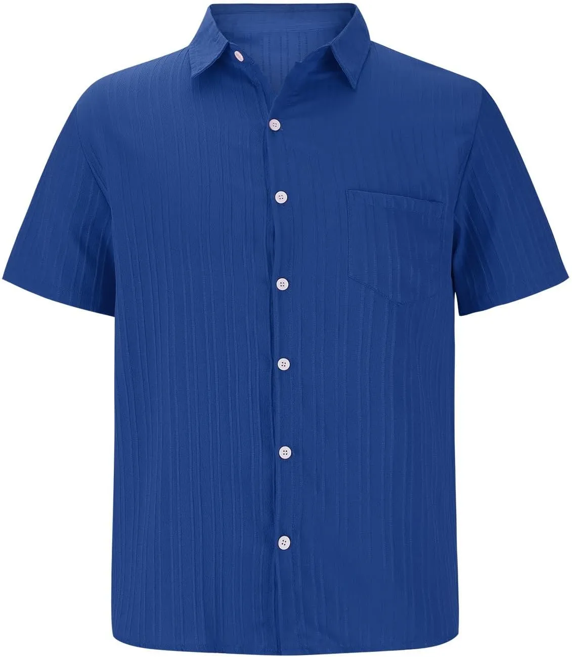 Men's Casual Button Down Shirts Short Sleeve Textured Summer Beach Shirt with Pocket