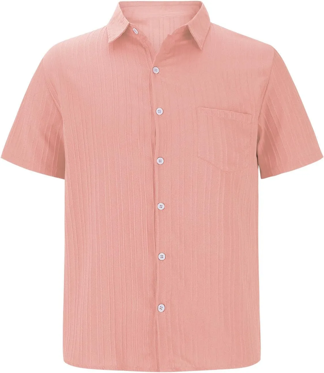 Men's Casual Button Down Shirts Short Sleeve Textured Summer Beach Shirt with Pocket