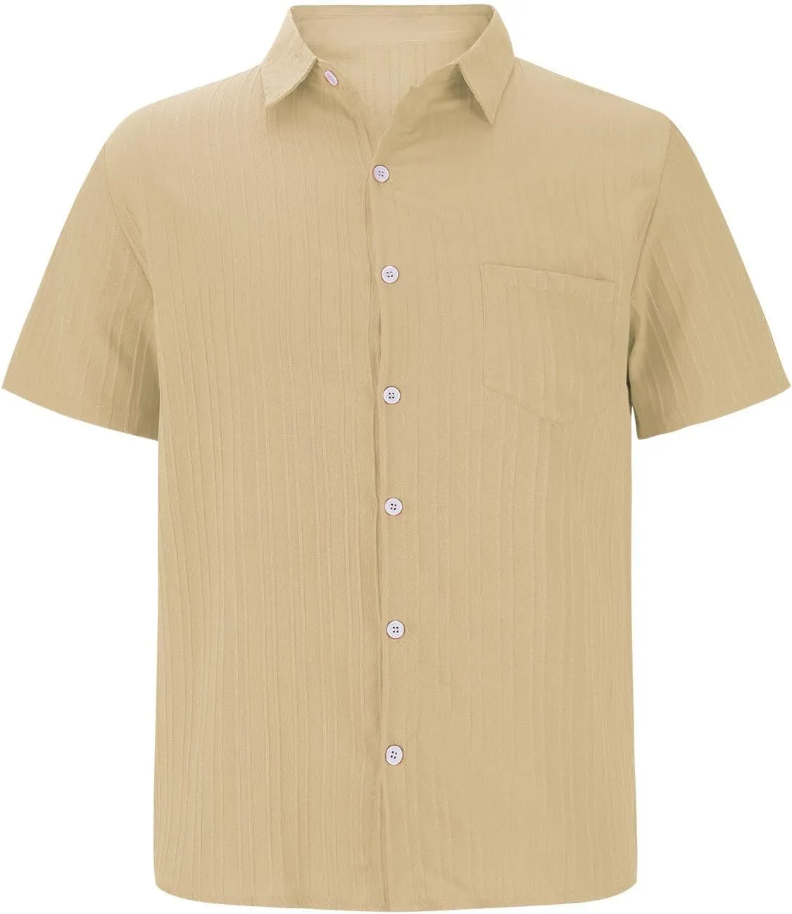 Men's Casual Button Down Shirts Short Sleeve Textured Summer Beach Shirt with Pocket