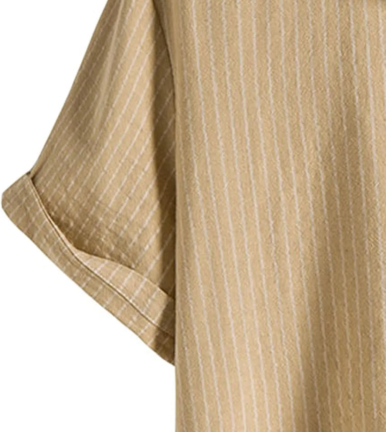 Men's Casual Button Down Shirts Summer Beach Striped Short Sleeve Regular Fit Cotton Linen Tops