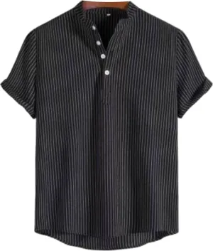 Men's Casual Button Down Shirts Summer Beach Striped Short Sleeve Regular Fit Cotton Linen Tops
