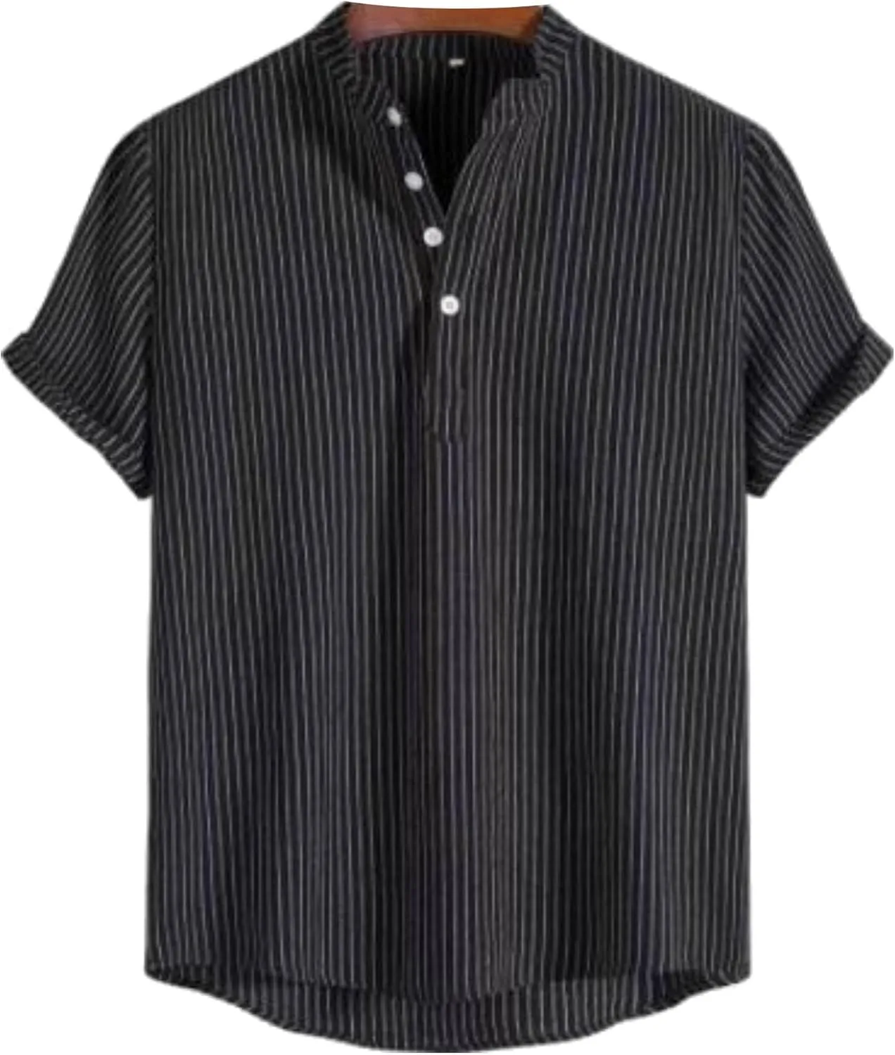 Men's Casual Button Down Shirts Summer Beach Striped Short Sleeve Regular Fit Cotton Linen Tops