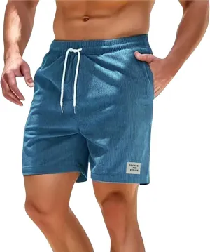 Mens Casual Corduroy Beach Shorts Elastic Waist Drawstring Workout Jogging Sweat Shorts Summer Stretch Lounge Short