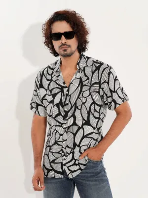 Men's Casual Half Sleeve Printed in Black Shirt