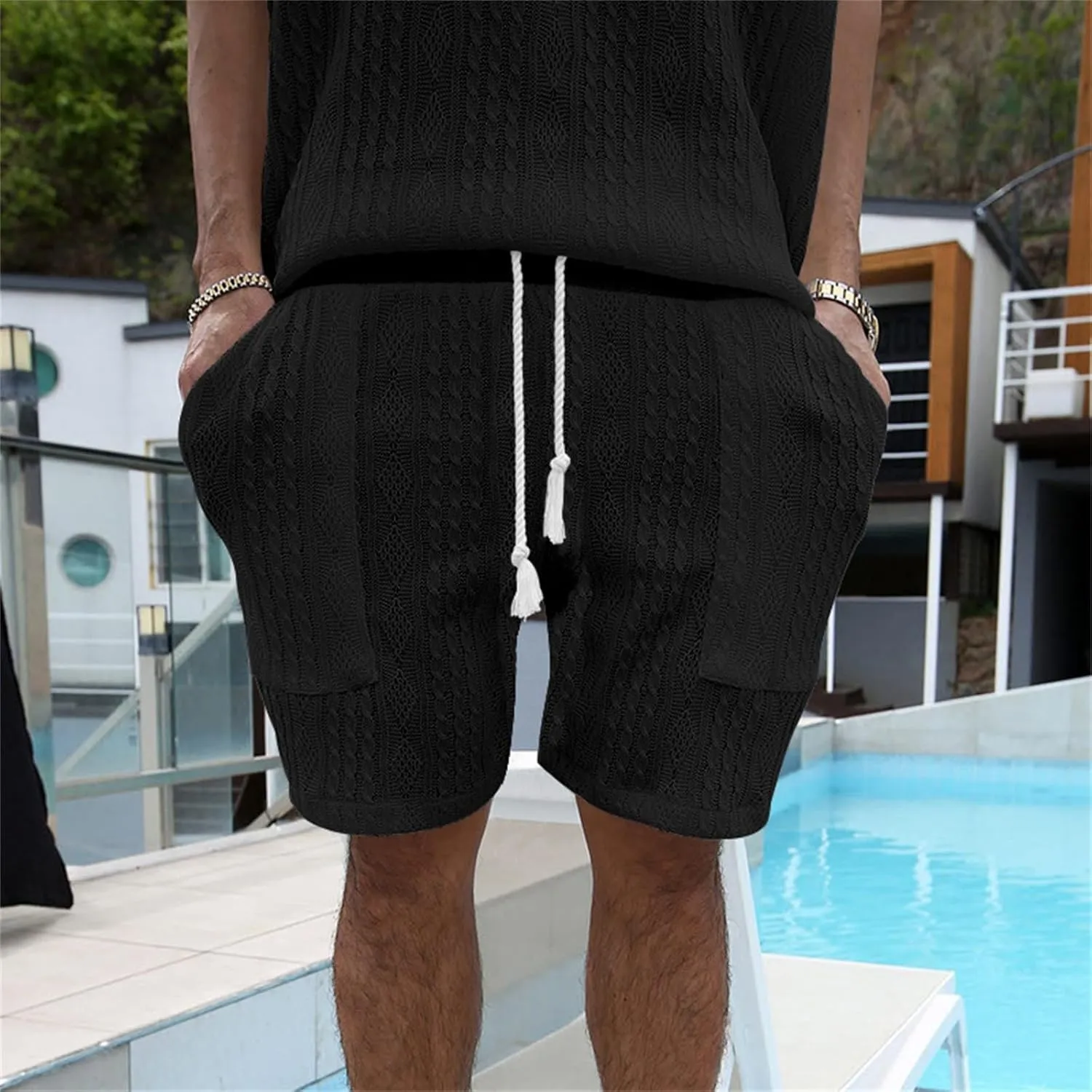 Mens Casual Jacquard Lounge Shorts Drawstring Elastic Waist Summer Waffle Textured Workout Jogging Beach Sweat Shorts