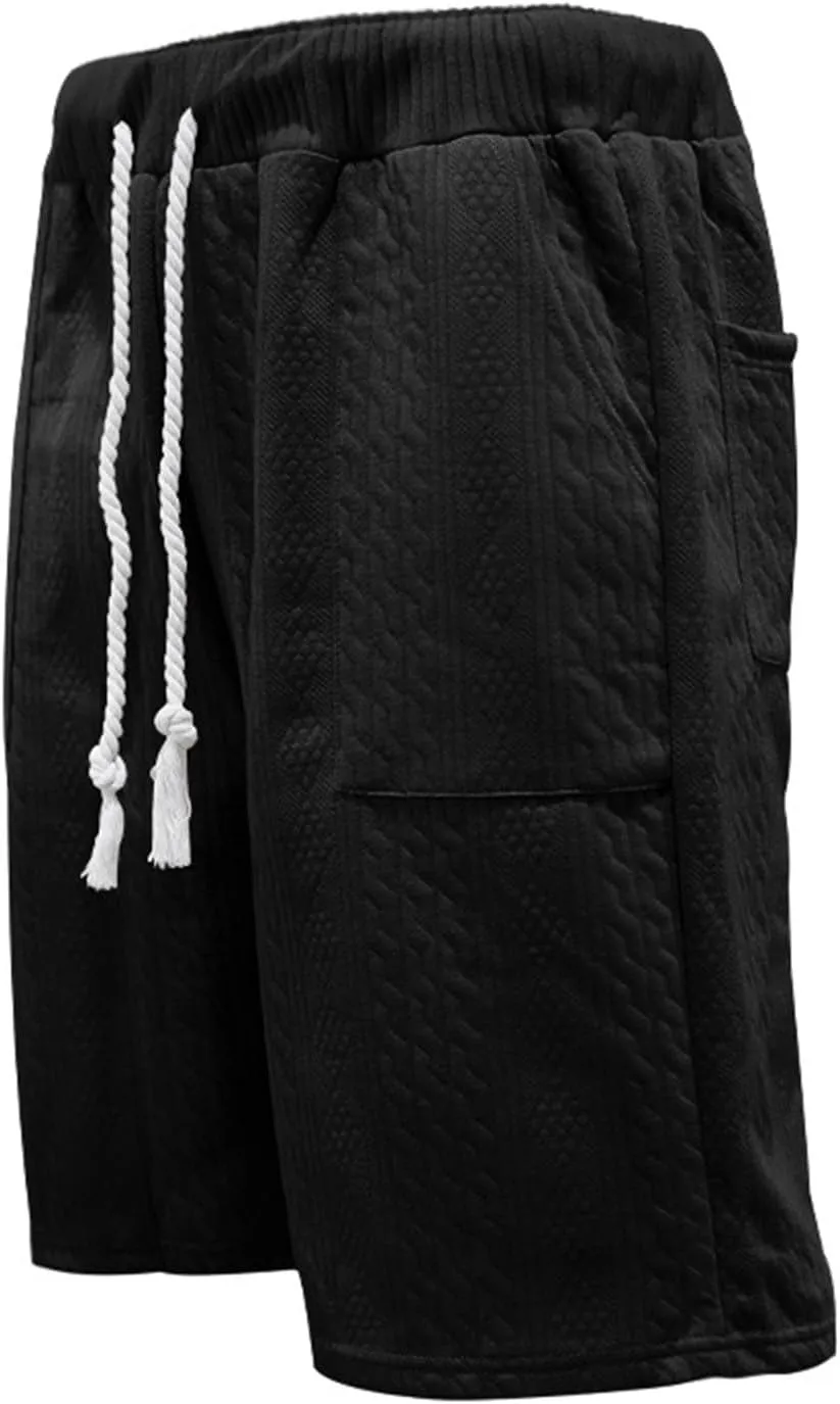 Mens Casual Jacquard Lounge Shorts Drawstring Elastic Waist Summer Waffle Textured Workout Jogging Beach Sweat Shorts