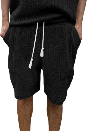 Mens Casual Jacquard Lounge Shorts Drawstring Elastic Waist Summer Waffle Textured Workout Jogging Beach Sweat Shorts