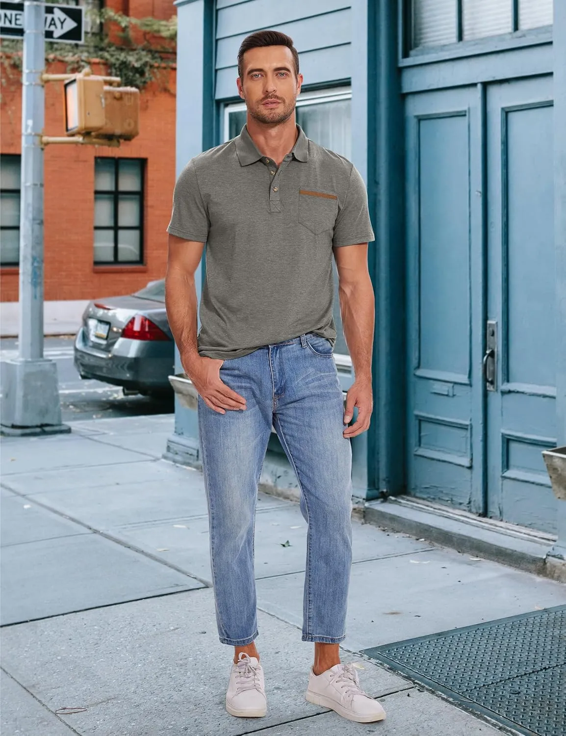 Men's Casual Polo Shirts Classic Button Basic Short Sleeve Shirt Solid Color Tees Golf Stylish Tops,Sizes S-4x