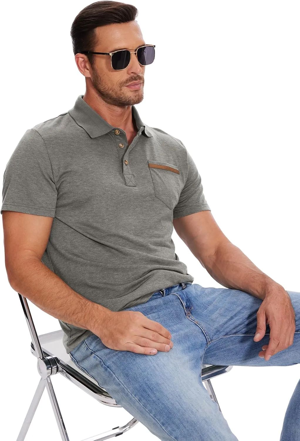 Men's Casual Polo Shirts Classic Button Basic Short Sleeve Shirt Solid Color Tees Golf Stylish Tops,Sizes S-4x