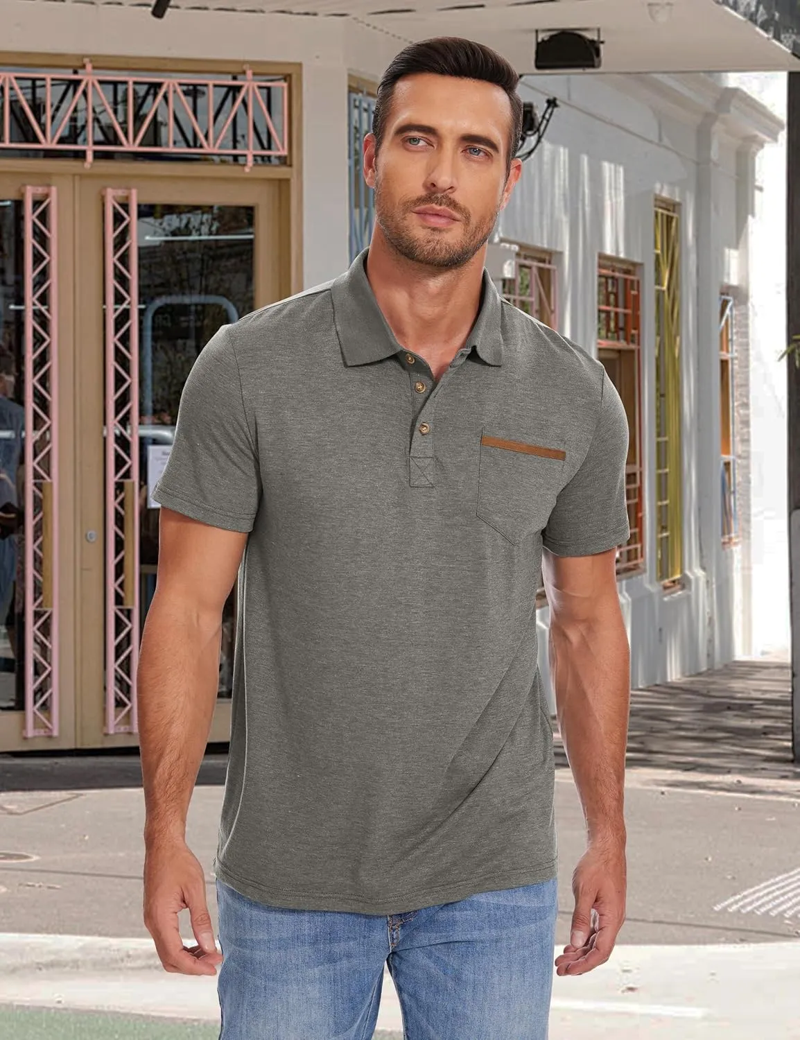 Men's Casual Polo Shirts Classic Button Basic Short Sleeve Shirt Solid Color Tees Golf Stylish Tops,Sizes S-4x