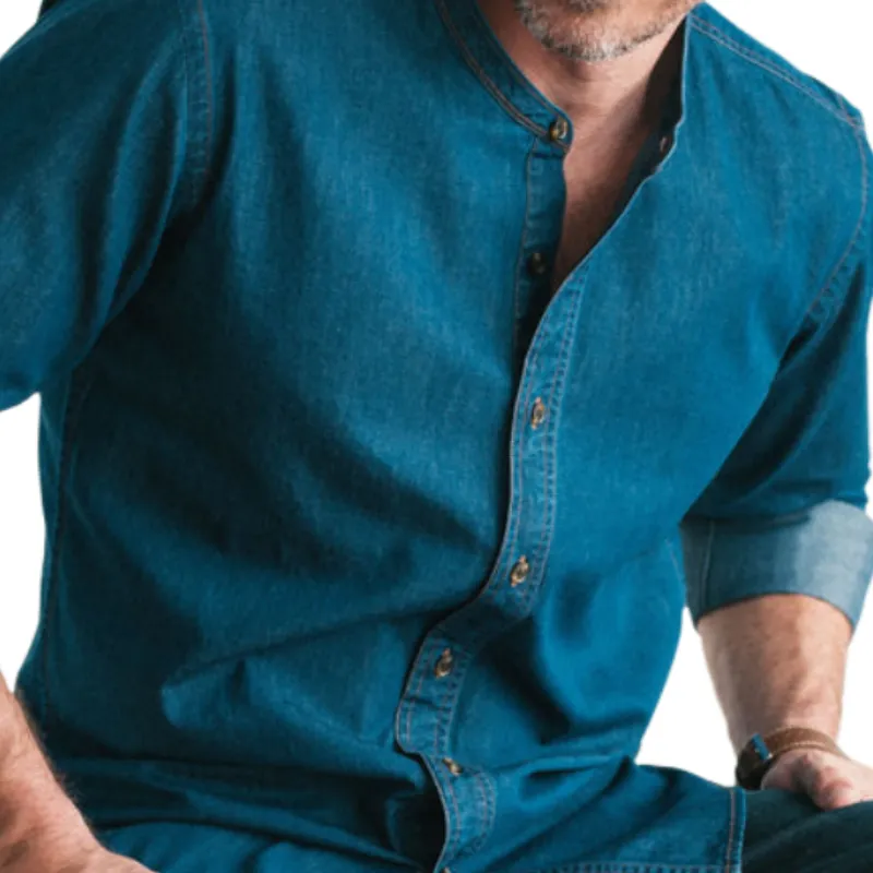 Men's Casual Retro Round Neck Denim Long Sleeve Shirt 96895983F