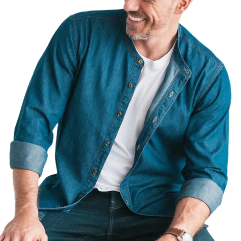 Men's Casual Retro Round Neck Denim Long Sleeve Shirt 96895983F