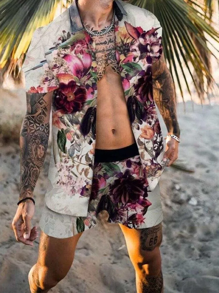 Men's Casual Shirts Loose Short Sleeves Shorts Beach Suit Summer