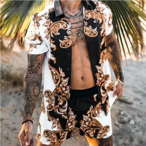 Men's Casual Shirts Loose Short Sleeves Shorts Beach Suit Summer