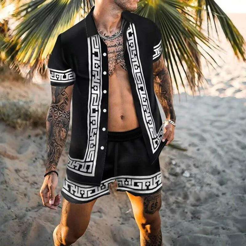 Men's Casual Shirts Loose Short Sleeves Shorts Beach Suit Summer
