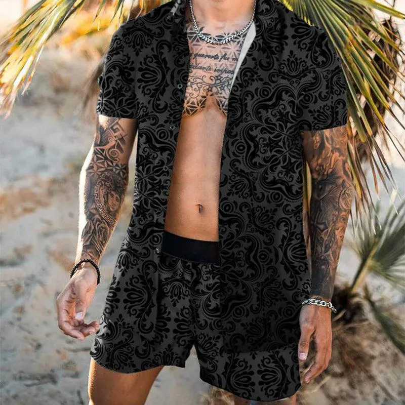 Men's Casual Shirts Loose Short Sleeves Shorts Beach Suit Summer