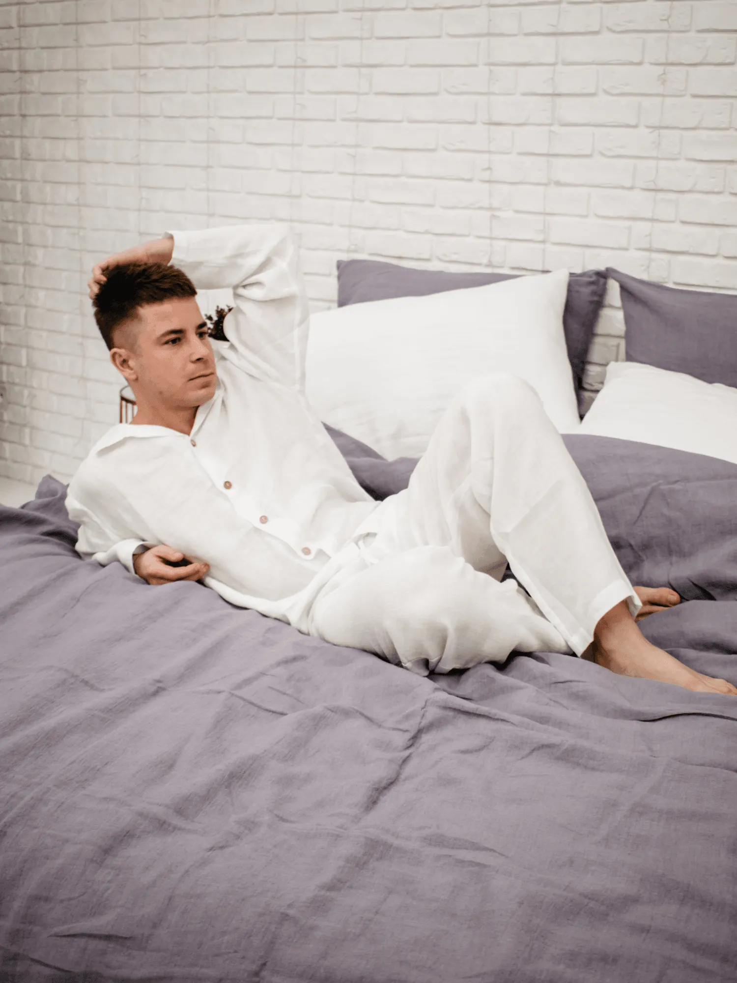 Men's Classic Soft Linen Snow White Pyjama Set