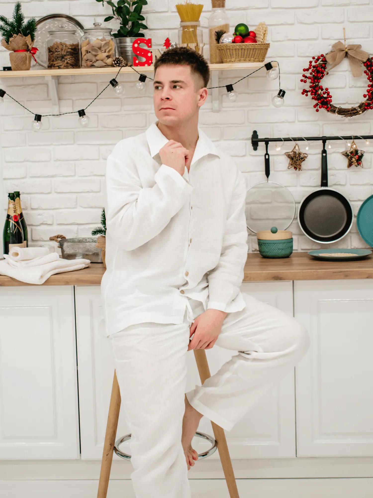 Men's Classic Soft Linen Snow White Pyjama Set