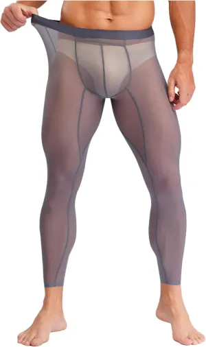 Men's Compression Pants Mesh Sport Underwear See Through Workout Legging for Night Club Party Wear