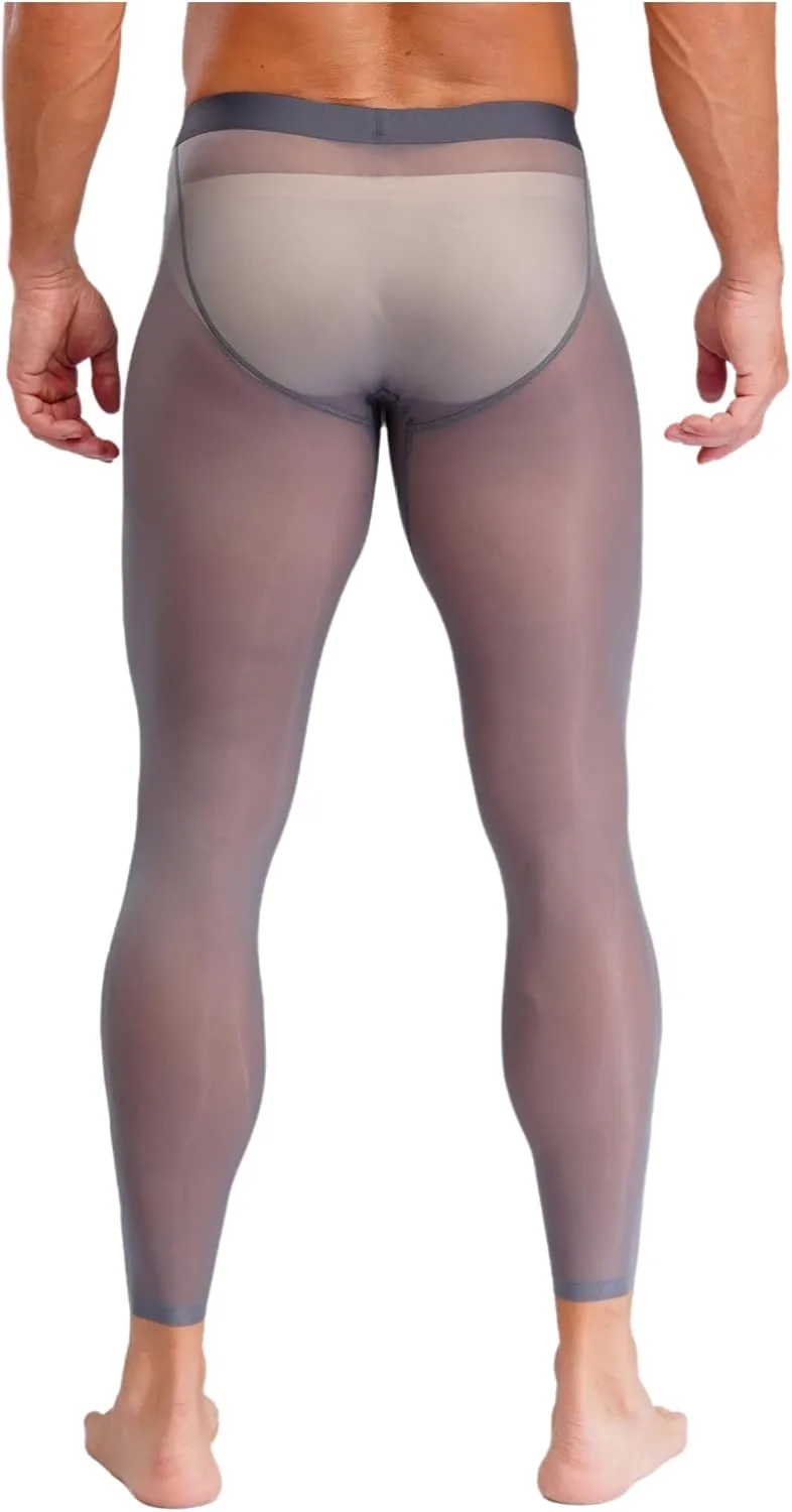 Men's Compression Pants Mesh Sport Underwear See Through Workout Legging for Night Club Party Wear