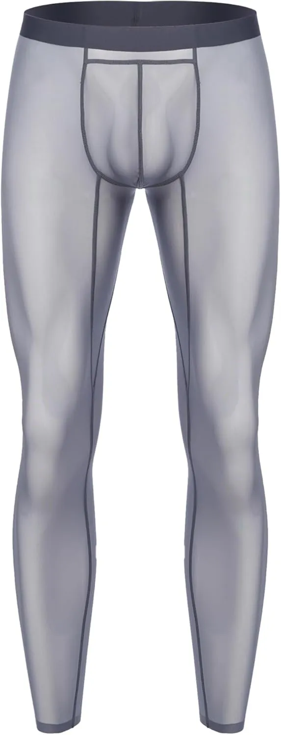 Men's Compression Pants Mesh Sport Underwear See Through Workout Legging for Night Club Party Wear