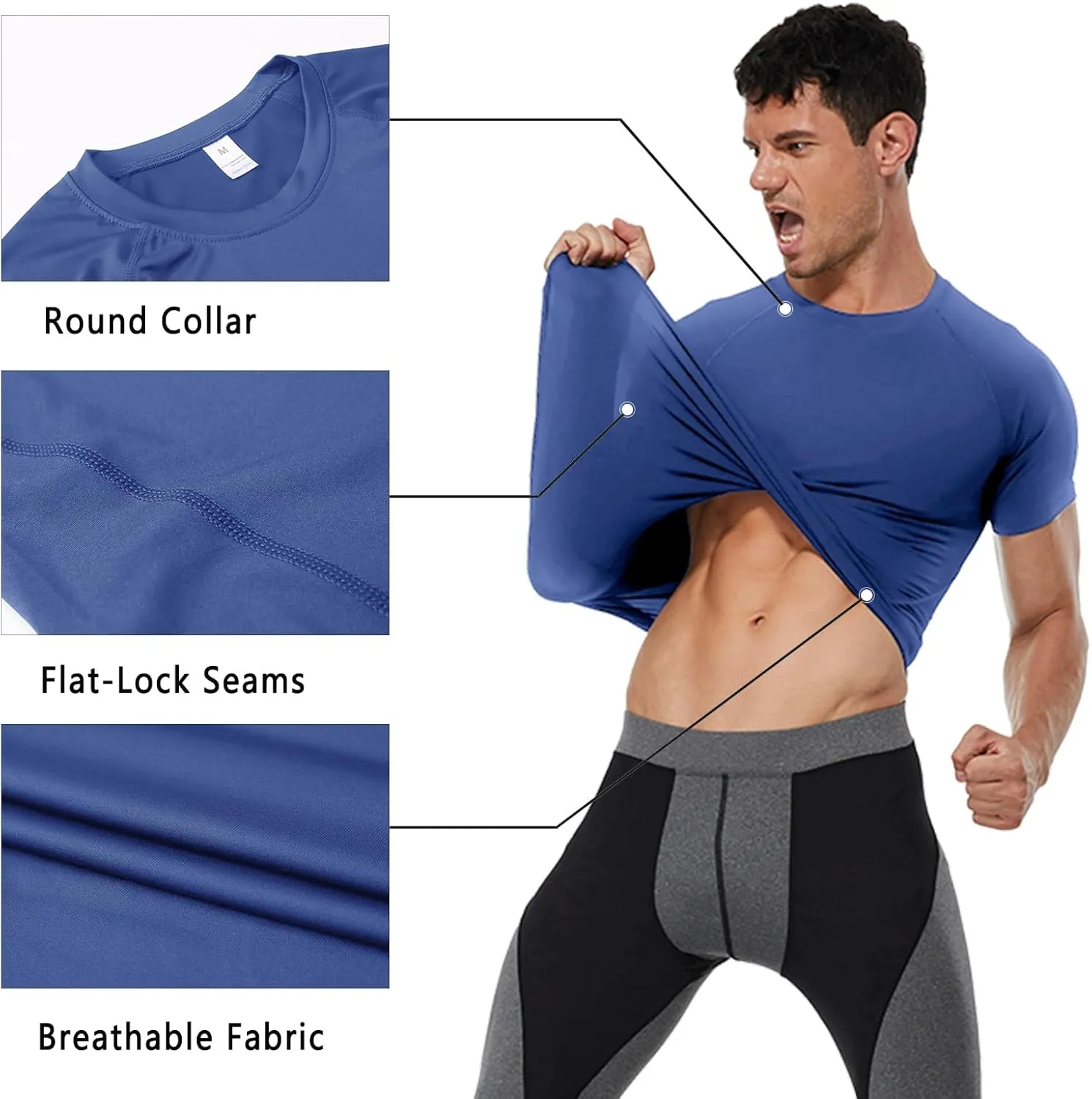 Men's Compression Shirts Short Sleeve Athletic Tops Cool Dry Running Undershirts Baselayer Sports Gym T-Shirt