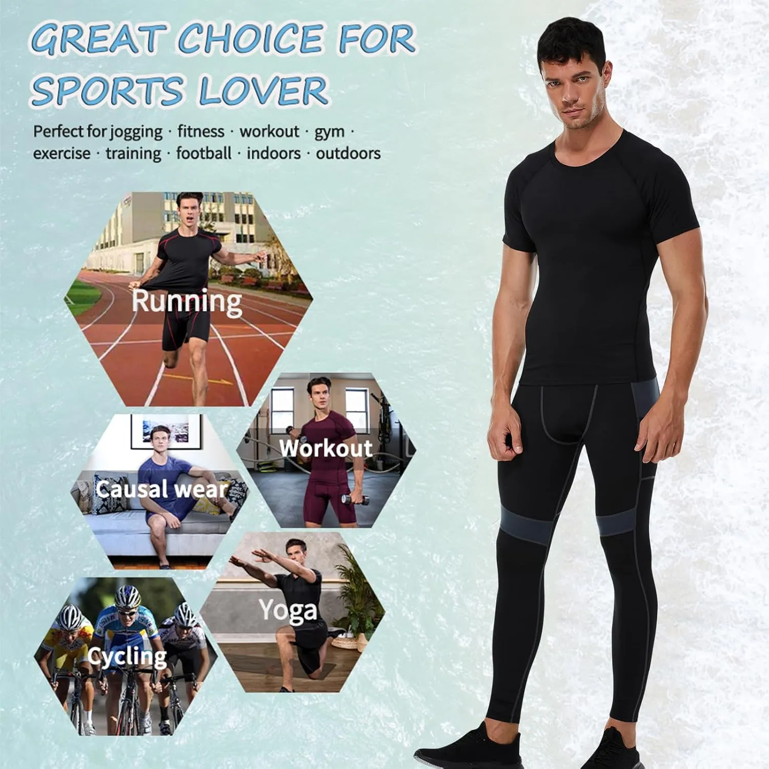 Men's Compression Shirts Short Sleeve Athletic Tops Cool Dry Running Undershirts Baselayer Sports Gym T-Shirt
