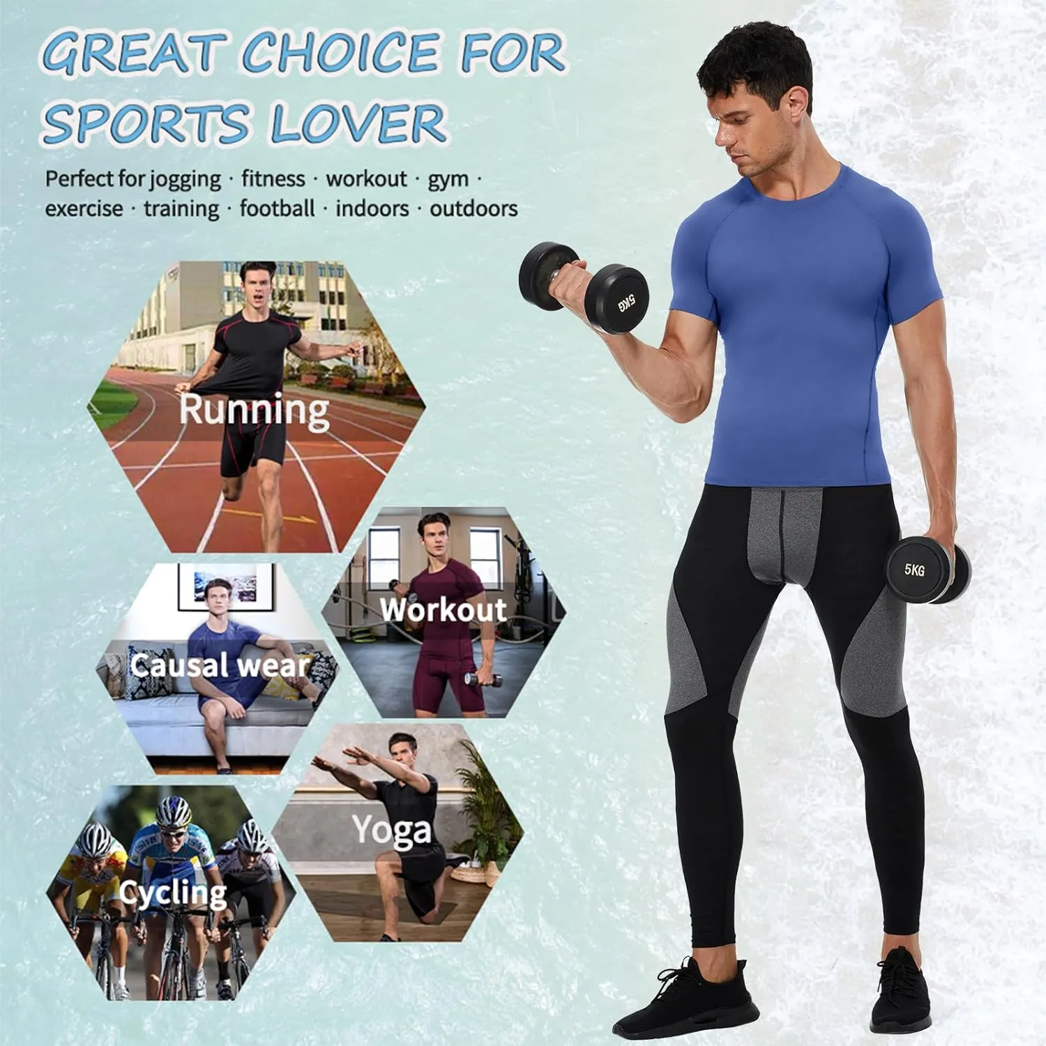 Men's Compression Shirts Short Sleeve Athletic Tops Cool Dry Running Undershirts Baselayer Sports Gym T-Shirt