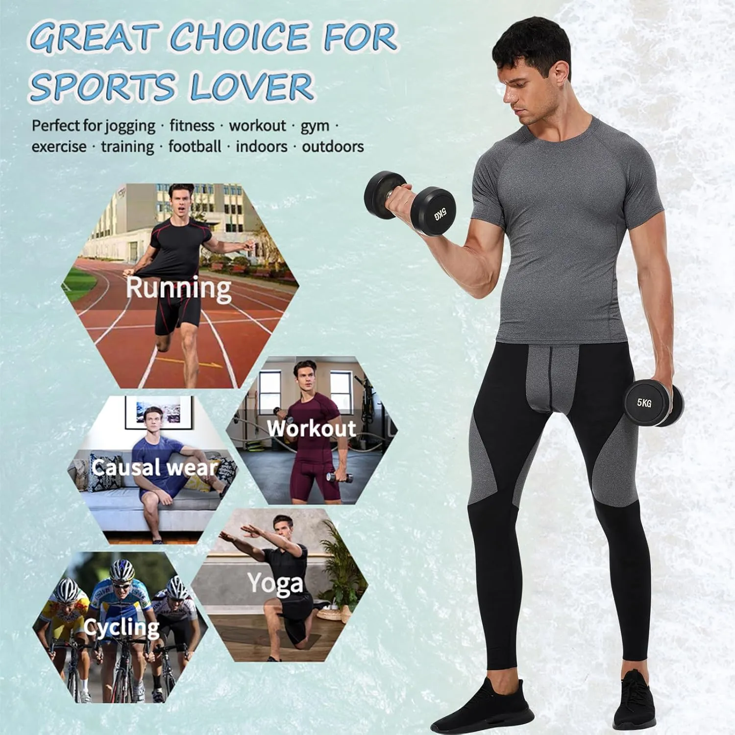 Men's Compression Shirts Short Sleeve Athletic Tops Cool Dry Running Undershirts Baselayer Sports Gym T-Shirt
