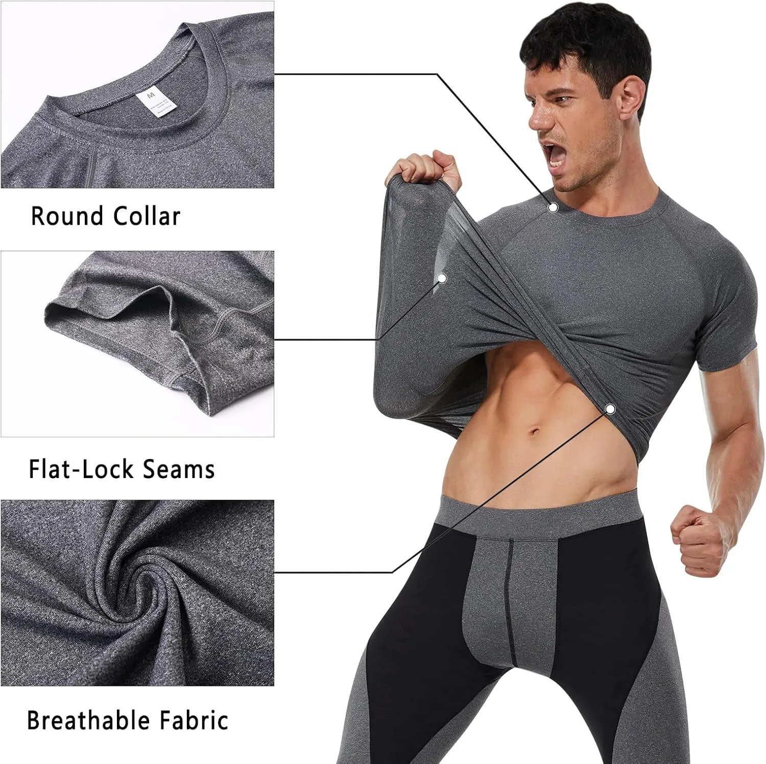 Men's Compression Shirts Short Sleeve Athletic Tops Cool Dry Running Undershirts Baselayer Sports Gym T-Shirt