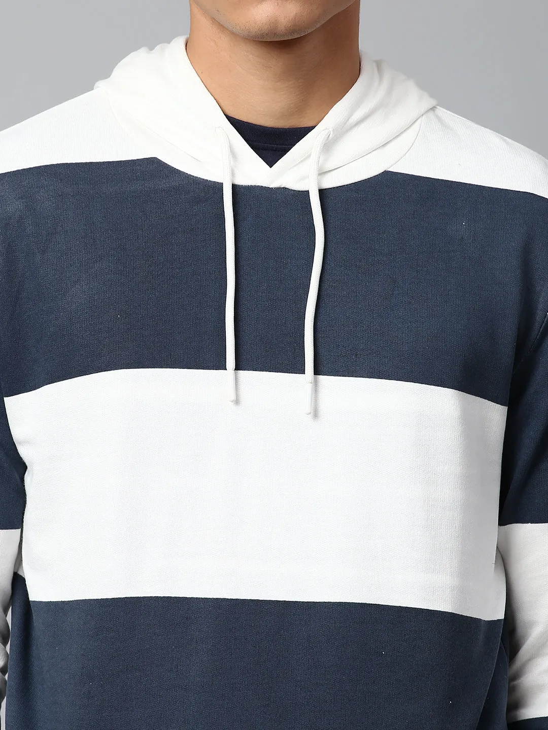 Men's Cotton Blend Full Sleeves Color Block Hooded Hoodie - Regular-Fit And Lightweight Casual Winterwear  (White)