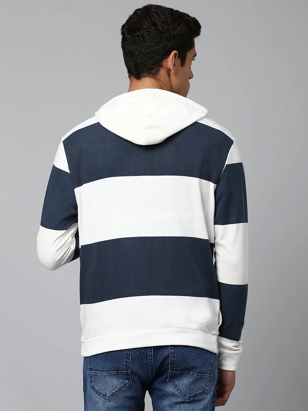 Men's Cotton Blend Full Sleeves Color Block Hooded Hoodie - Regular-Fit And Lightweight Casual Winterwear  (White)