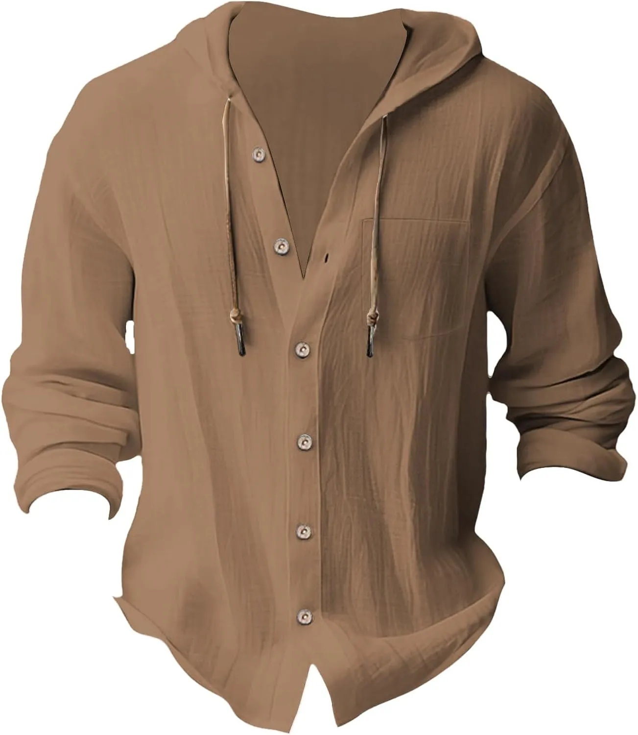 Mens Cotton Linen Henley Shirts with Hood Casual V Neck Drawstring Long Sleeve Hooded Sweatshirt Summer Button Tops