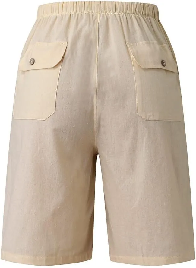 Mens Cotton Linen Lounge Shorts Casual Stretch Drawstring Waist Yoga Shorts Big and Tall Active Workout Beach Short