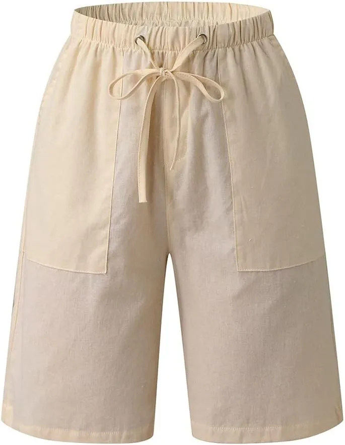 Mens Cotton Linen Lounge Shorts Casual Stretch Drawstring Waist Yoga Shorts Big and Tall Active Workout Beach Short
